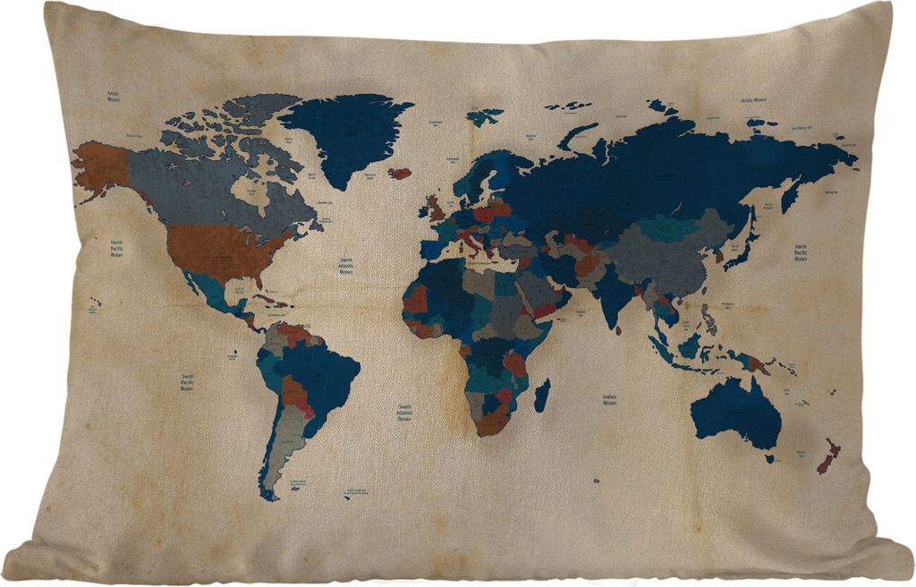 MuchoWow Outdoor Kissen - Weltkarte - Vintage - Papyrus - Kinder - Jungen - Mädchen - 50x30 cm - Wetterfest - Lounge Kissen - Sofa kissen - Wohn...