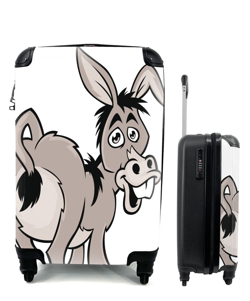 MuchoWow Koffer Handgepäck Trolley Rollkoffer Kleine Reisekoffer mit 4 Rollen - Cartoon-Illustration eines Esels - Cabin Size < 55x40x23 cm & 55...