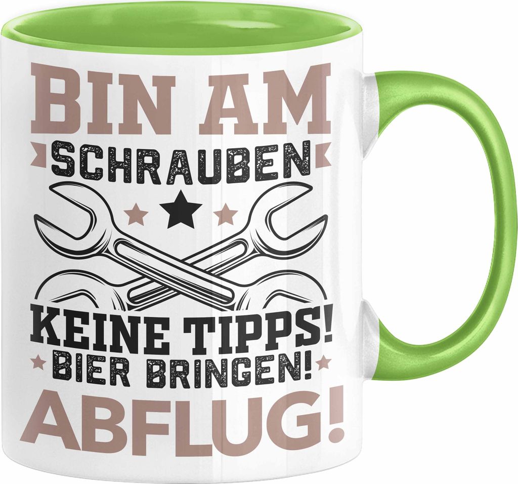 Mechaniker Tasse Geschenk Schrauber Handwerker Bin Am Schrauben Keine Tipps Spruch Männer (Grün)
