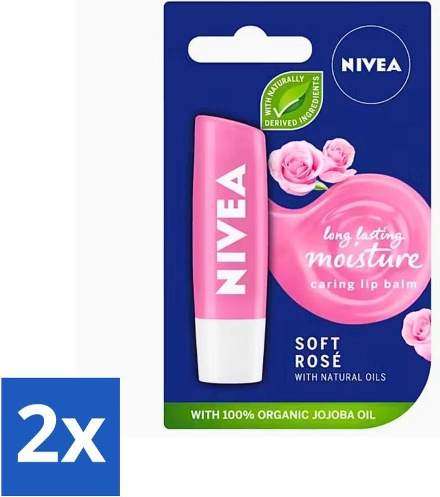 Nivea - Lippenbalsam - Soft Rose - Natürliches Öl - 5,5 g - Vorteilspack - 2 Stücke