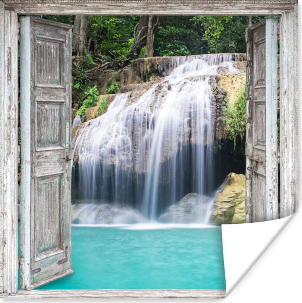 MuchoWow Poster Aussicht - Wasserfall - Natur - Landschaft 75x75 cm - Wand Dekoration