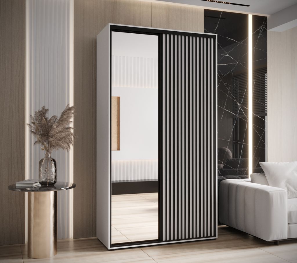Kleiderschrank BAYLIN 2 - 140/45 cm, weiß/weiß/schwarz
