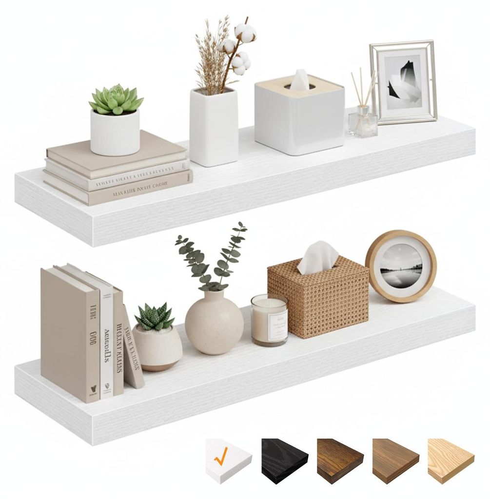 Wandregale, 60 cm schwebendes Regal, Wandpaneel aus Holz mit unsichtbaren Halterungen, Set mit 2 Wandregalen aus Holz für Badezimmer, Schlafzimmer...