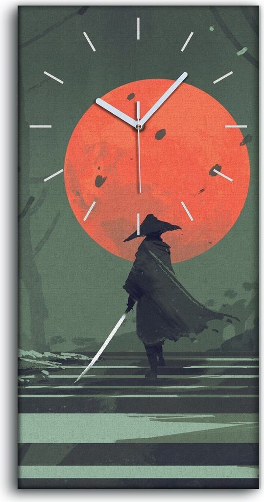 Dekor Leinwand Uhr Wandbild 30x60 Malerei Fantasie Asiatische Japanisch Samurai - weiße Hände