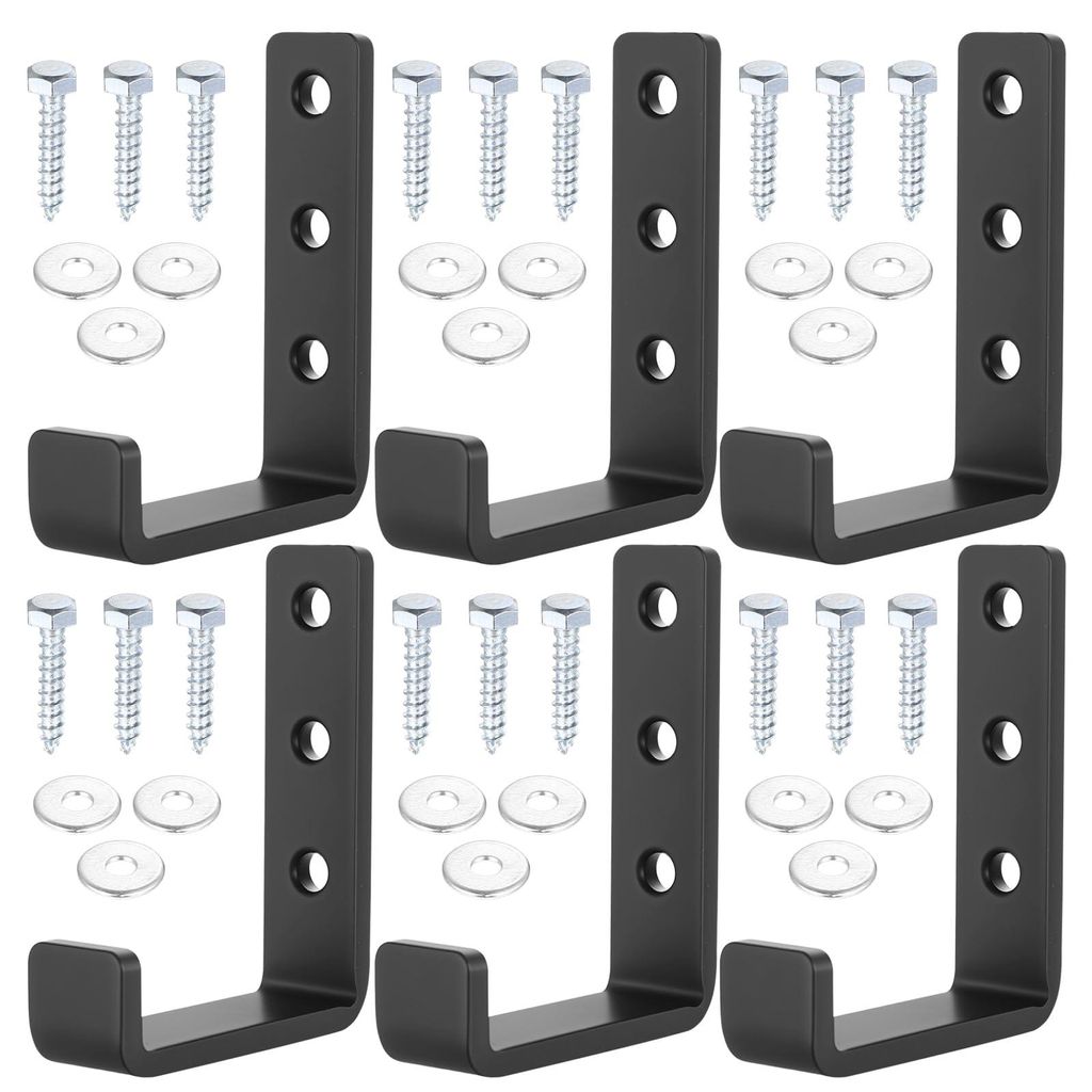 6 Piece Wall Hooks Schwerlasthaken Wand Garage Hooks, J Form Schwerlast Hooks zum Schrauben, Schwarz Garderobenhaken Mantelhaken zum Aufhängen, Fa...