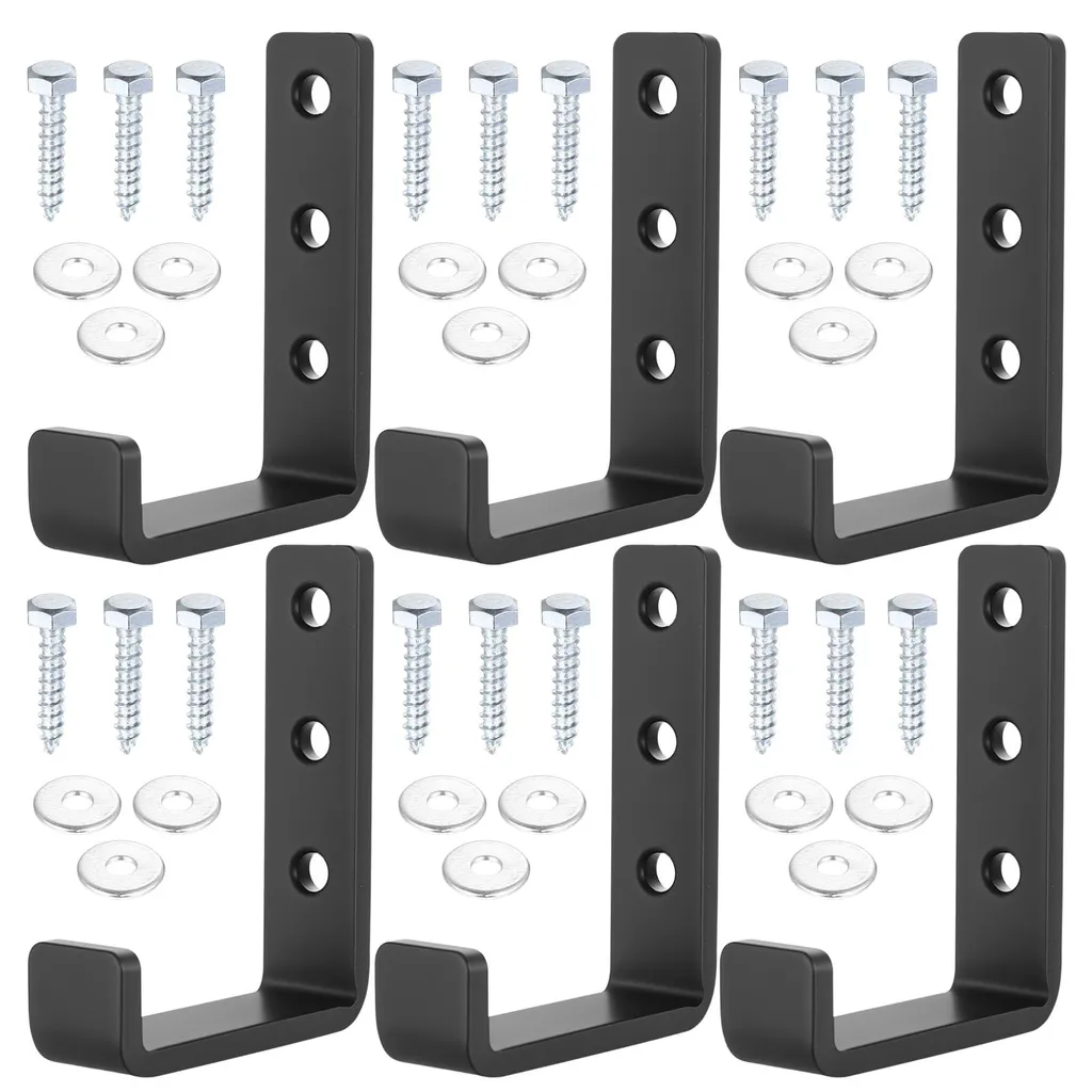 Lot de 6 Crochets Muraux en J Robustes Noirs pour Garage et Vestiaire