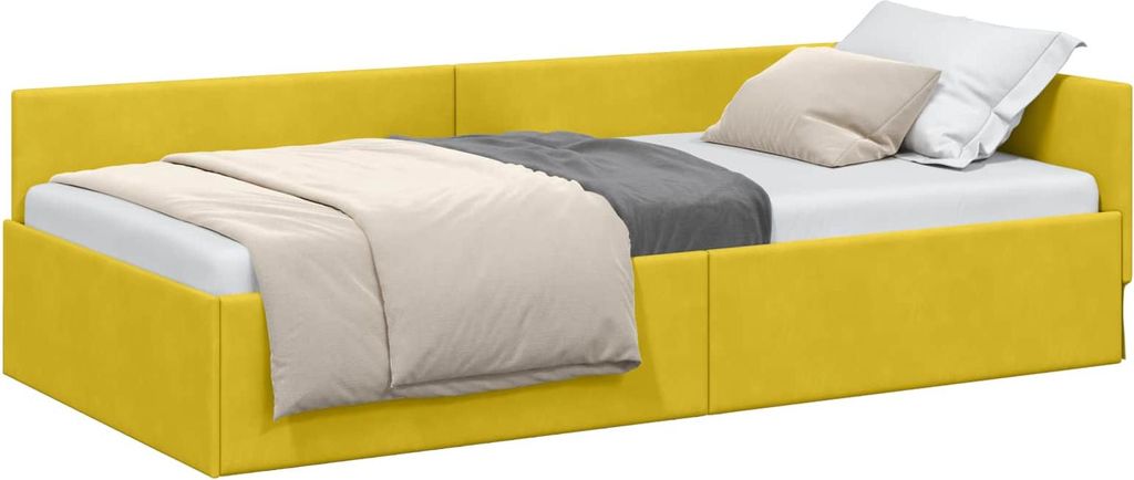 Eckbettgestell mit Kopfteil Gelb 100 cm x 200 cm Samt