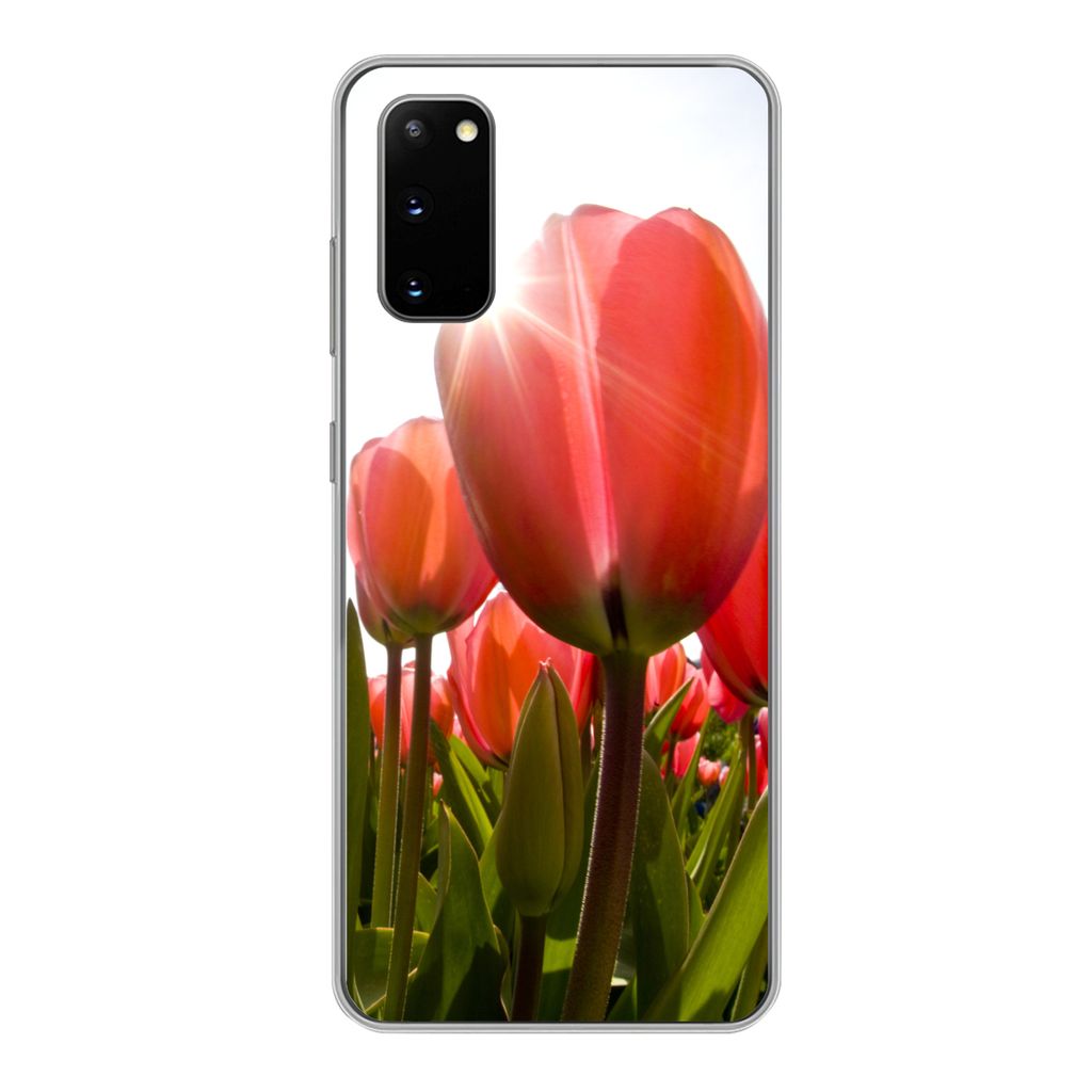 MuchoWow Handyhülle Schutzhülle Hülle für Samsung Galaxy S20 Blumen - Tulpen - Sonne Silikon Softcase Handy Hülle - Bild