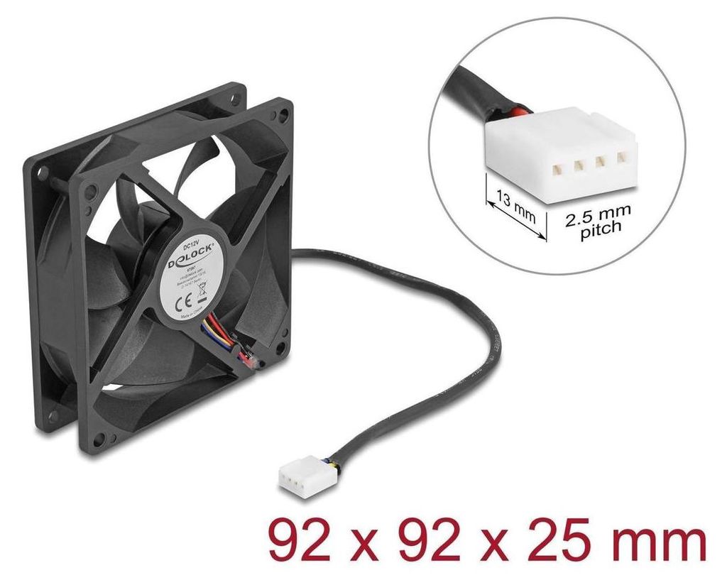Delock Axiallüfter 12 V DC, 92 x 92 x 25 mm schwarz Produktbild 