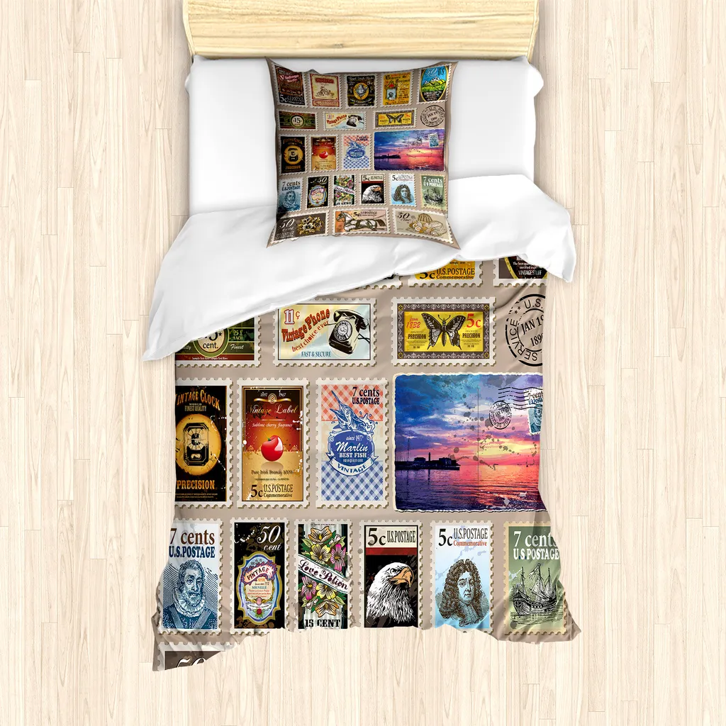 Offerta Set Letto Vintage ABAKUHAUS: Copripiumino + Federa Francobolli
