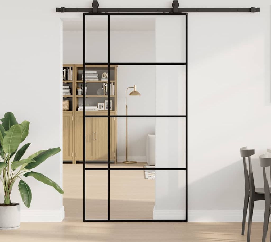 Möbel Schiebetür mit Beschlag Schwarz 102,5x205 cm ESG-Glas - Zimmertüren 3375872
