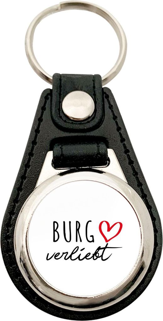 Huuraa Anhänger Burg verliebt Geschenk Metall mit Kunstleder Einkaufswagenlöser Burg Präsent