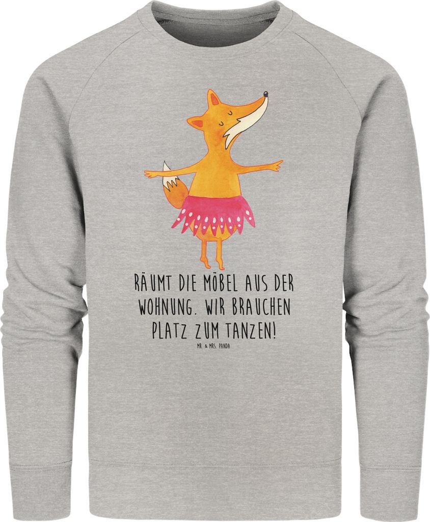 Mr. & Mrs. Panda Bio Pullover Fuchs Ballerina Größe L - Heather Grey - Geschenk, Füchsin, Baumwoll, Rundhals, Yeah, Tanzen, Geburtstag, Sweatshi...