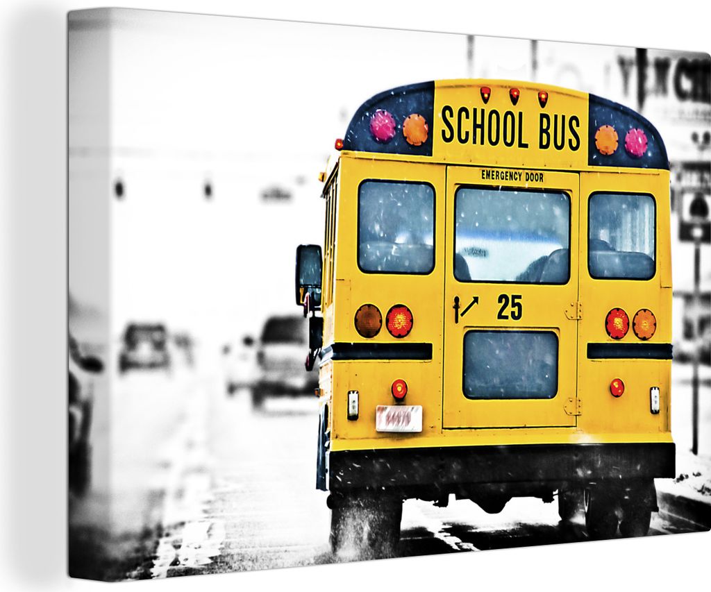 OneMillionCanvasses - Leinwandbilder - 140x90 cm, Rückansicht eines amerikanischen Schulbusses, Wandbilder Kunstdruck Wanddekoration - Foto auf ...