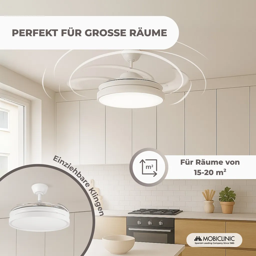 Ventilateur de plafond 6 vitesses Mobiclinic Oasis télécommandé 3 modes LED - 4