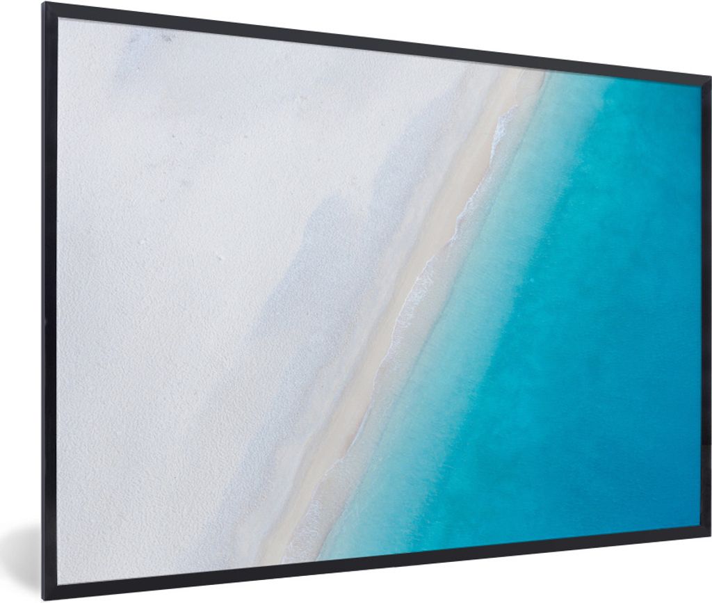MuchoWow Gerahmtes Poster Strand - Meer - Blau 90x60 cm - Poster mit Schwarzem Bilderrahmen Wandposter Rahmen Foto Bilder - Fotorahmen - Foto-Plakat