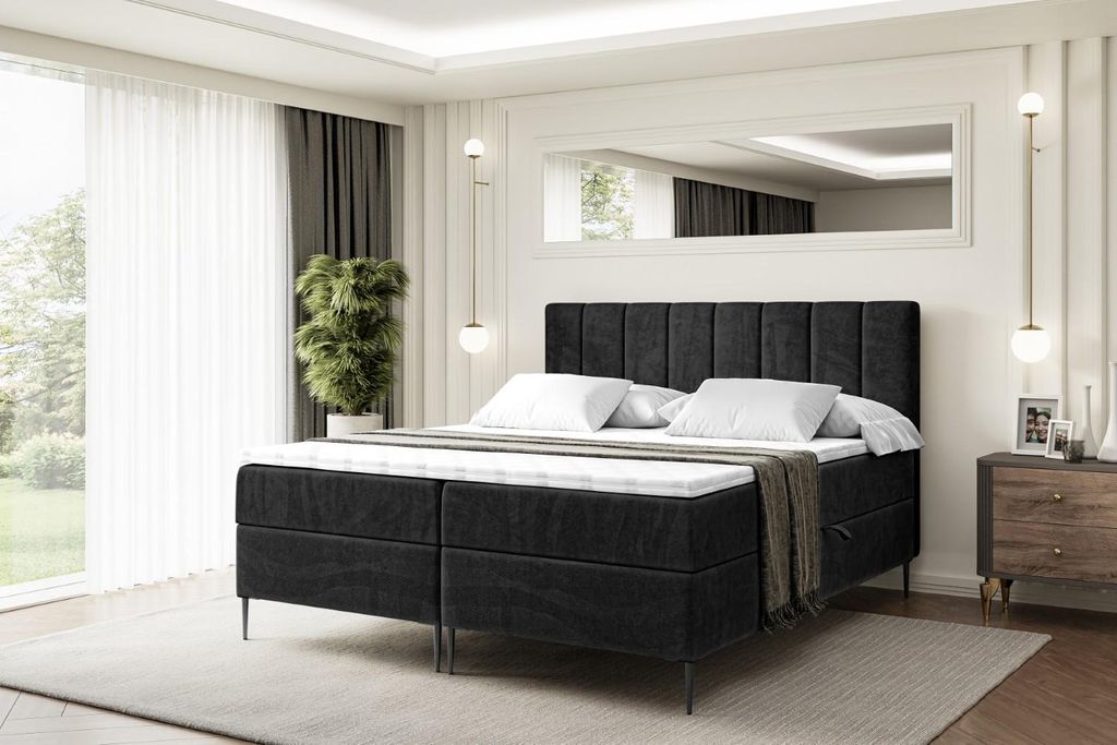 ALTDECOR Boxspringbett mit Schwarz Füßen, Matratze und Lattenrost, Boxbett, Topper, Polsterbett mit Bettkasten, Bett mit Stauraum H4-Matratze, D...