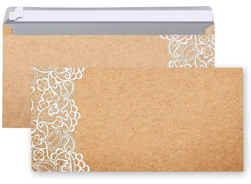 10 Stück Briefumschläge Umschläge SPITZE VINTAGE altes Papier marmoriert braun beige Nostalgie DIN Lang 22 x 11 cm Briefkuvert mit Haftklebestre...