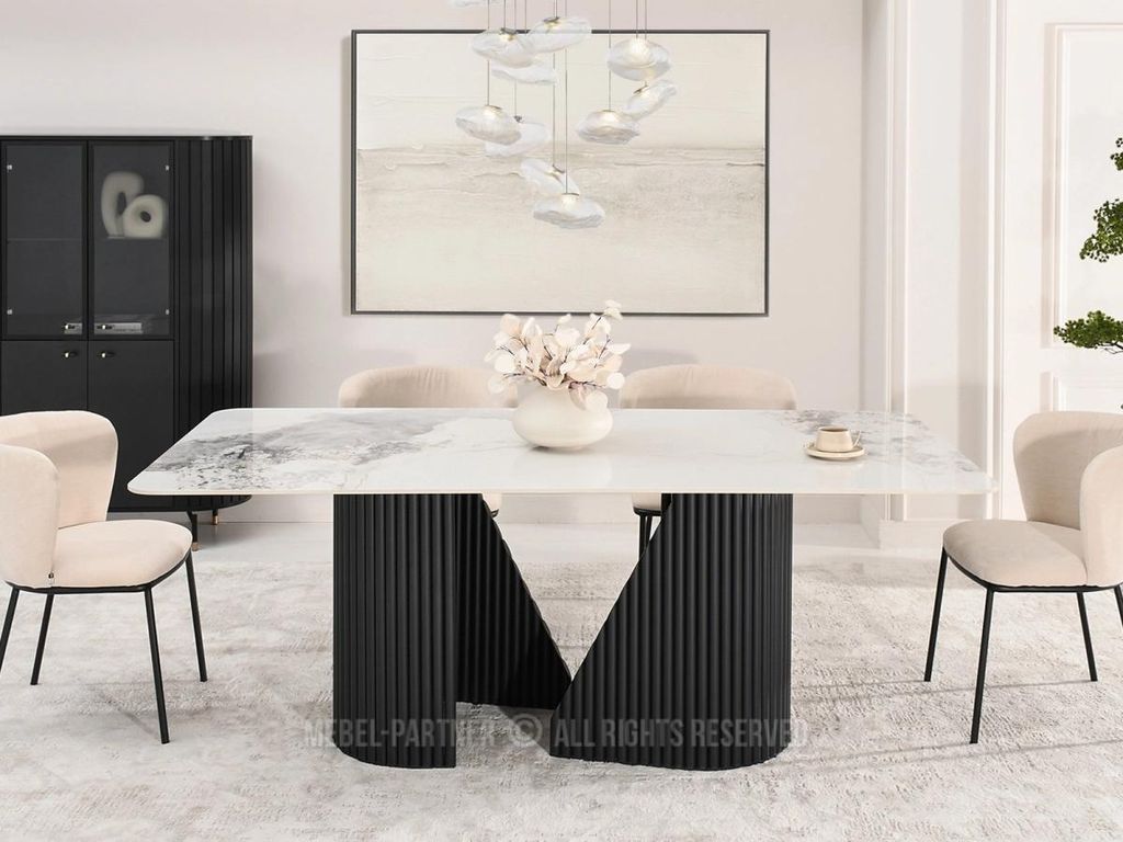 Designer-Esstisch FARID – weißer Marmor / schwarz
