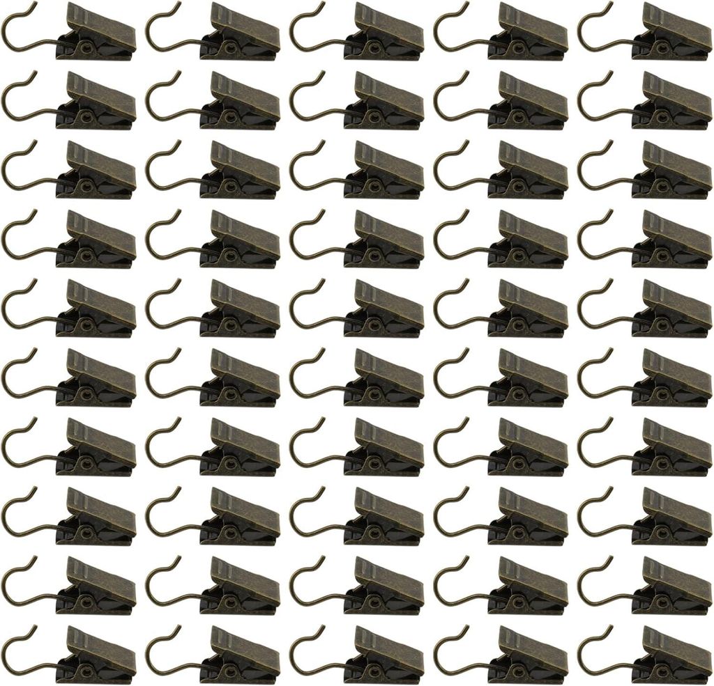 Packung mit 50 Mini-Gardinenclips zum Aufhängen von Gardinenhaken, Gesamtlänge 32 mm, Bronze