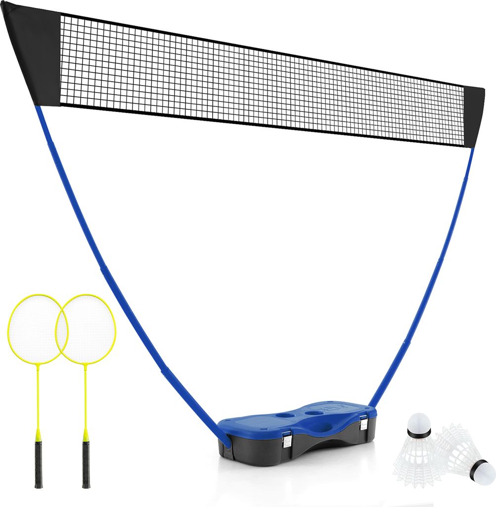 COSTWAY Badminton-Set mit Schlägern, tragbares Federballspiel mit 2 Federbällen, Premium-Netz, 2 Schlägern & Aufbewahrungsbox. Netzständer