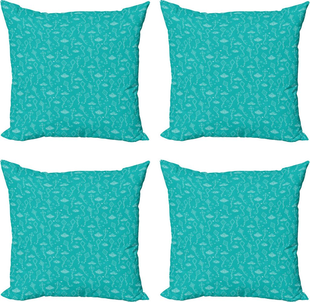 ABAKUHAUS Kites Kissenbezug Set (4 Stück), Kreative Freizeit Simplistic, Moderner Doppelseitiger Digitaldruck, 45 cm x 45 cm, Türkis und Weiß
