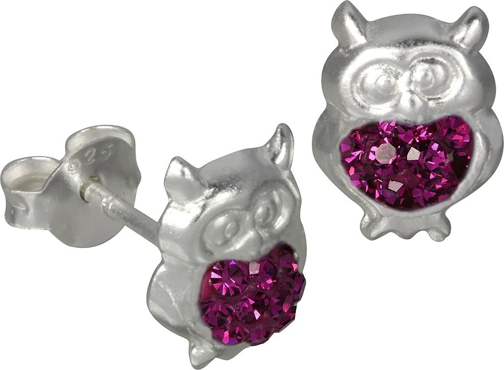 Teenie-Weenie Ohrstecker für Kinder 925 Silber pink Eule Ohrringe SDO8009P