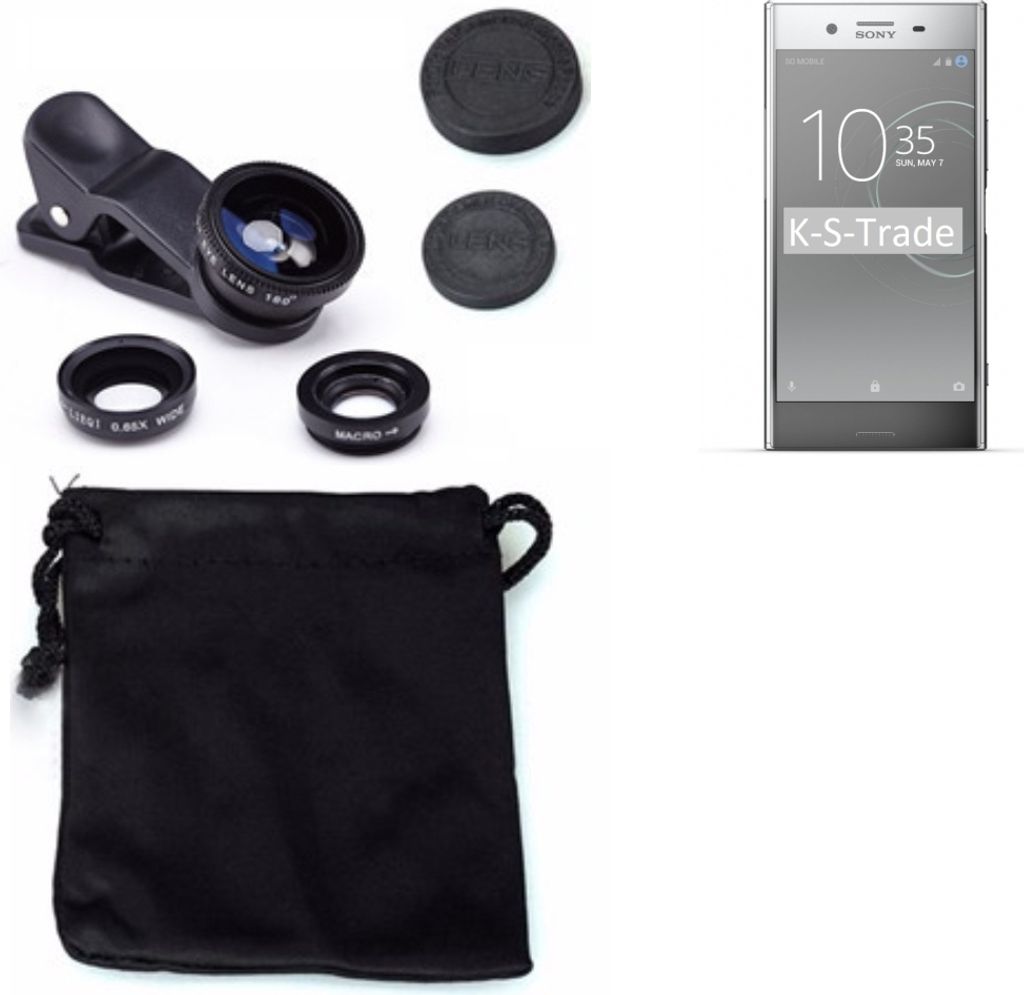 K-S-Trade Smartphone Kamera Linsen Set Kompatibel mit Sony Xperia XZ Premium 3in1 Clip-On Kamera Adapter Macro Weitwinkel FishEye Fischauge Objektiv