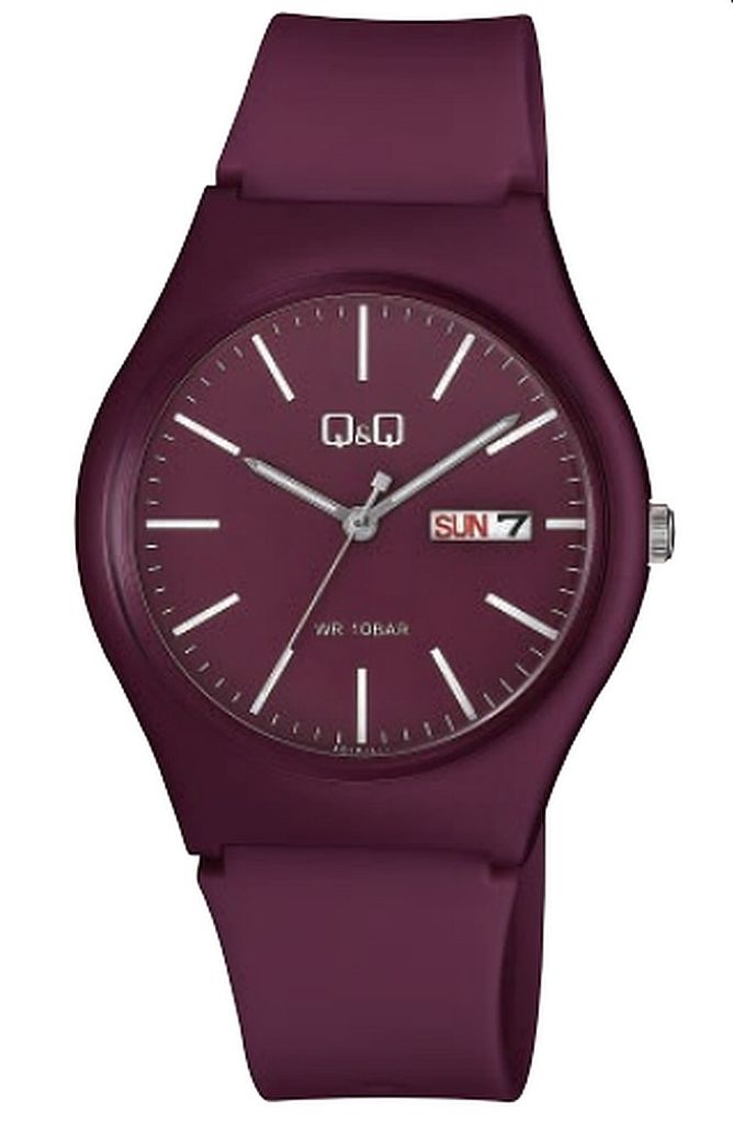 Q&Q Uniuhr mit Silikonarmband in bordeaux, 10 Bar Produktbild 