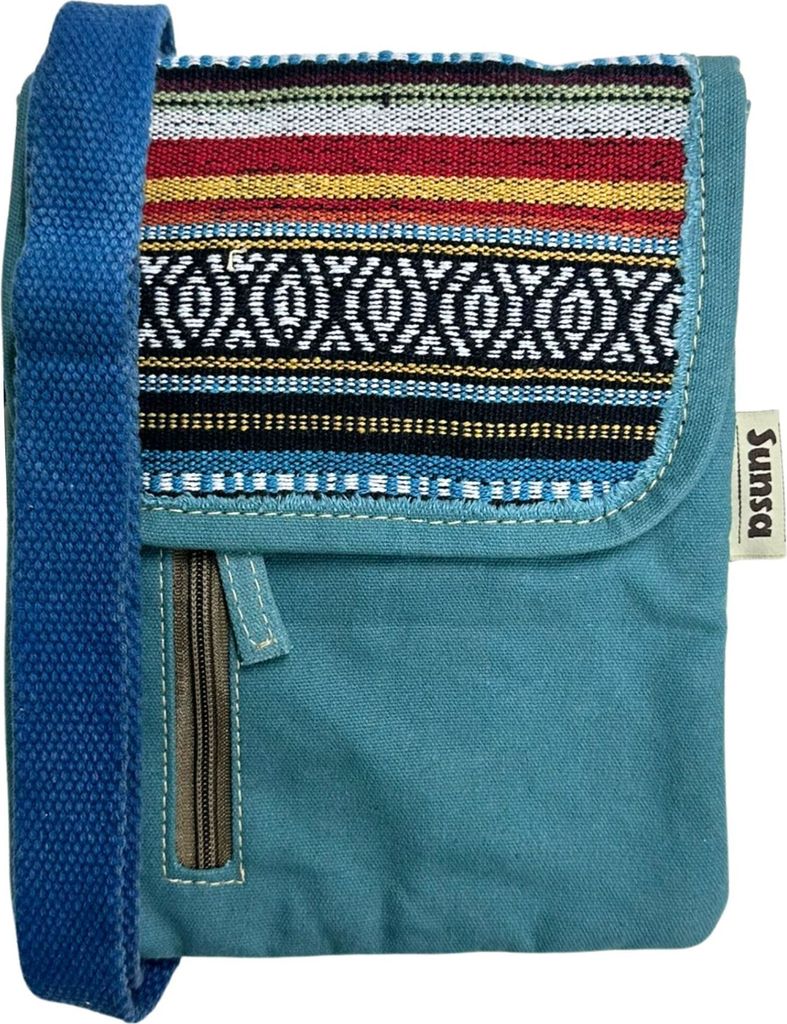 Sunsa Damen Handy Tasche, kleine Umhängetasche aus Canvas & gewebte Baumwolle. Vegane Crossover bag mit Streifen