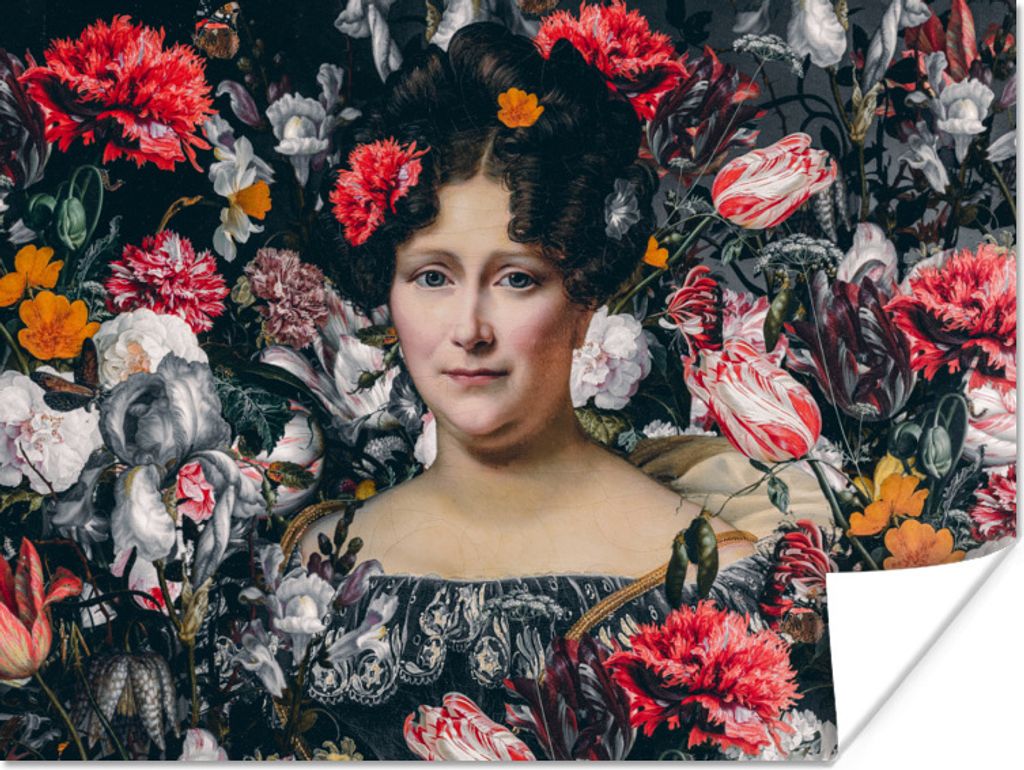 MuchoWow Poster Alte Meister - Blumen - Collage 160x120 cm - Foto Plakat