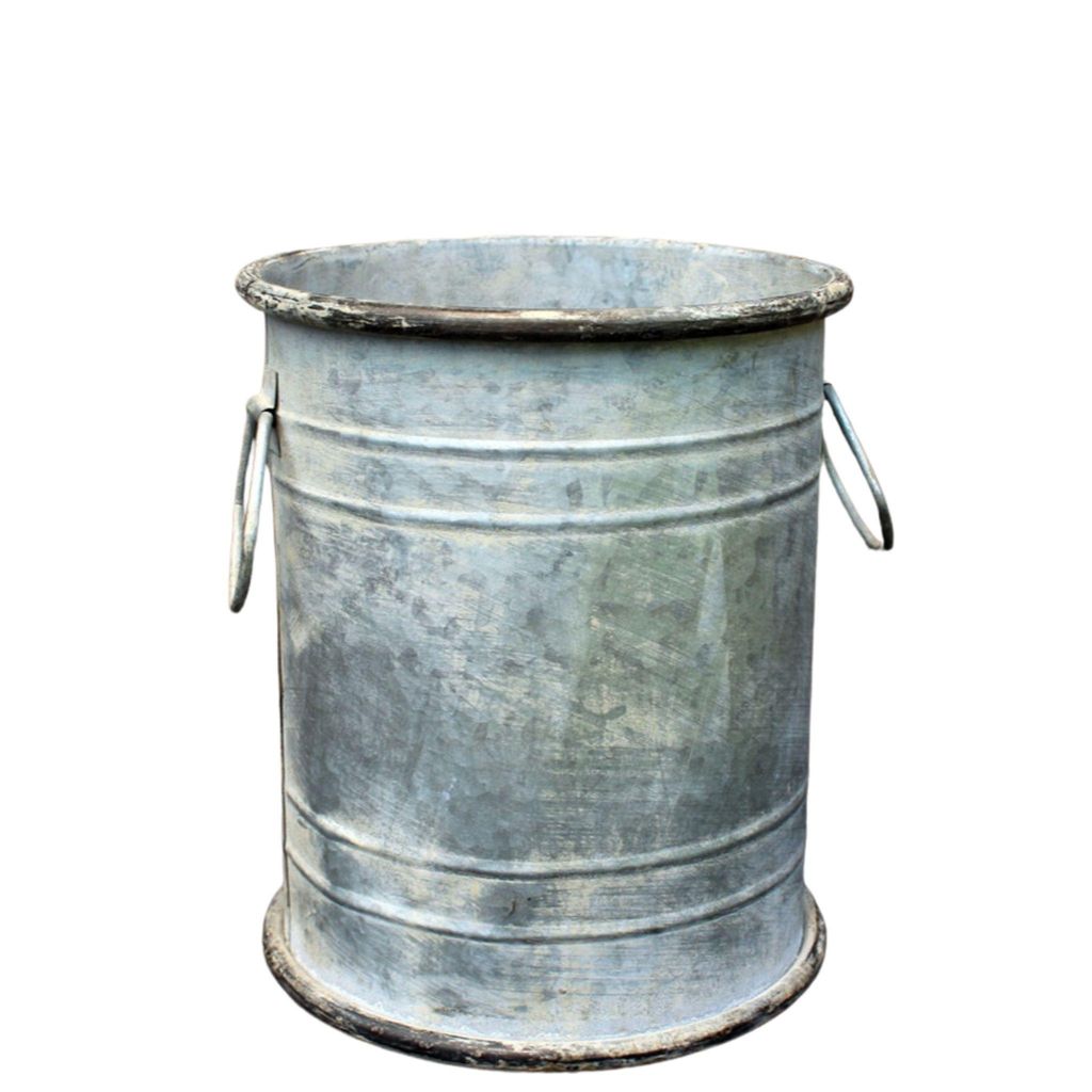 Runder Zink Pflanztopf mit Griffen, rostiger Stil, H 26 cm, Produktbild 