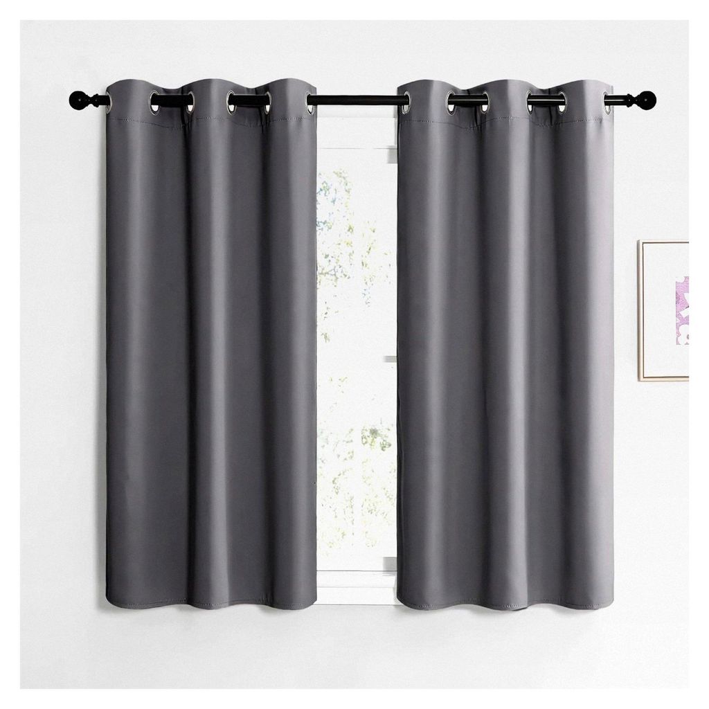 Kurzer Verdunkelungsvorhang mit Ösen für die Küche, 2er Set, H137 x B107 cm, Grau