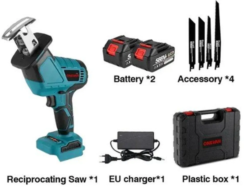 Scie sabre électrique puissante 18V bleue avec batterie et mallette de rangement