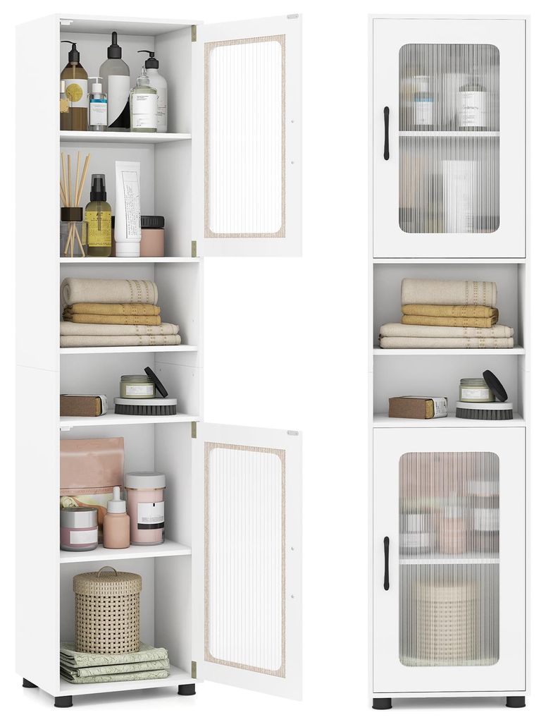 Mobile da bagno COSTWAY, mobile alto con 2 ante in vetro Immagine del prodotto 