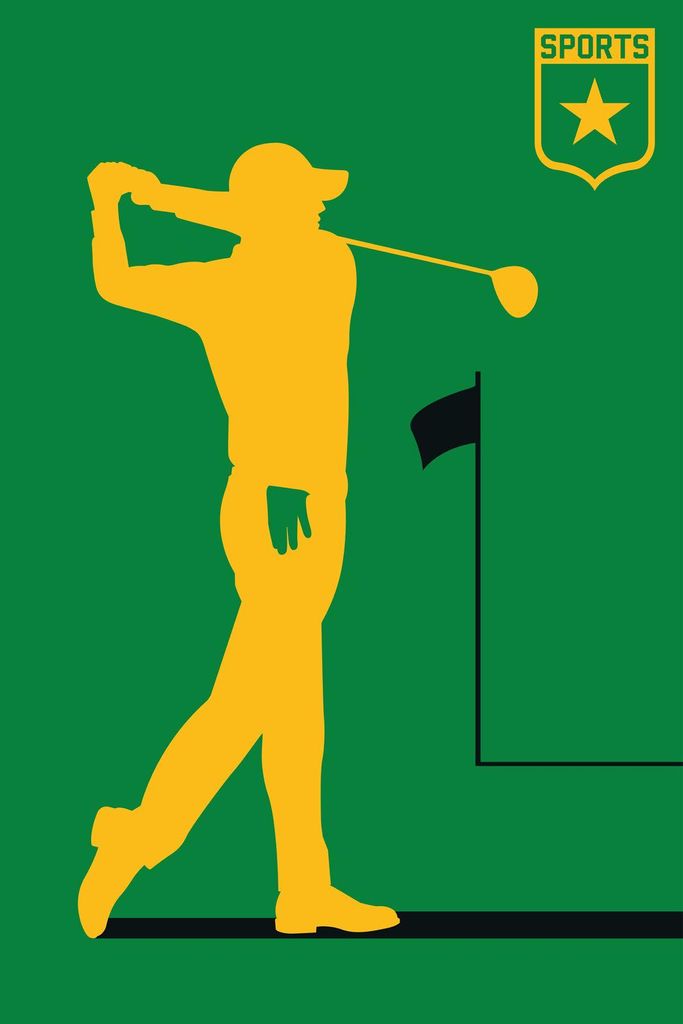 TADESSI Leinwandbild Retro Golfspieler - Wandbild 40 x 60 cm - Kunstdruck auf Leinwand in Grün Gelb - M1-No.50865