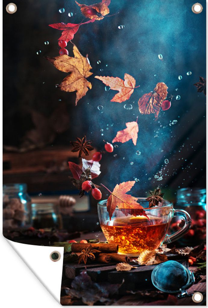 MuchoWow 60x90 cm Outdoor-Poster Gartendeko Sichtschutz Garten Poster für den Garten Tee in waldreicher Umgebung