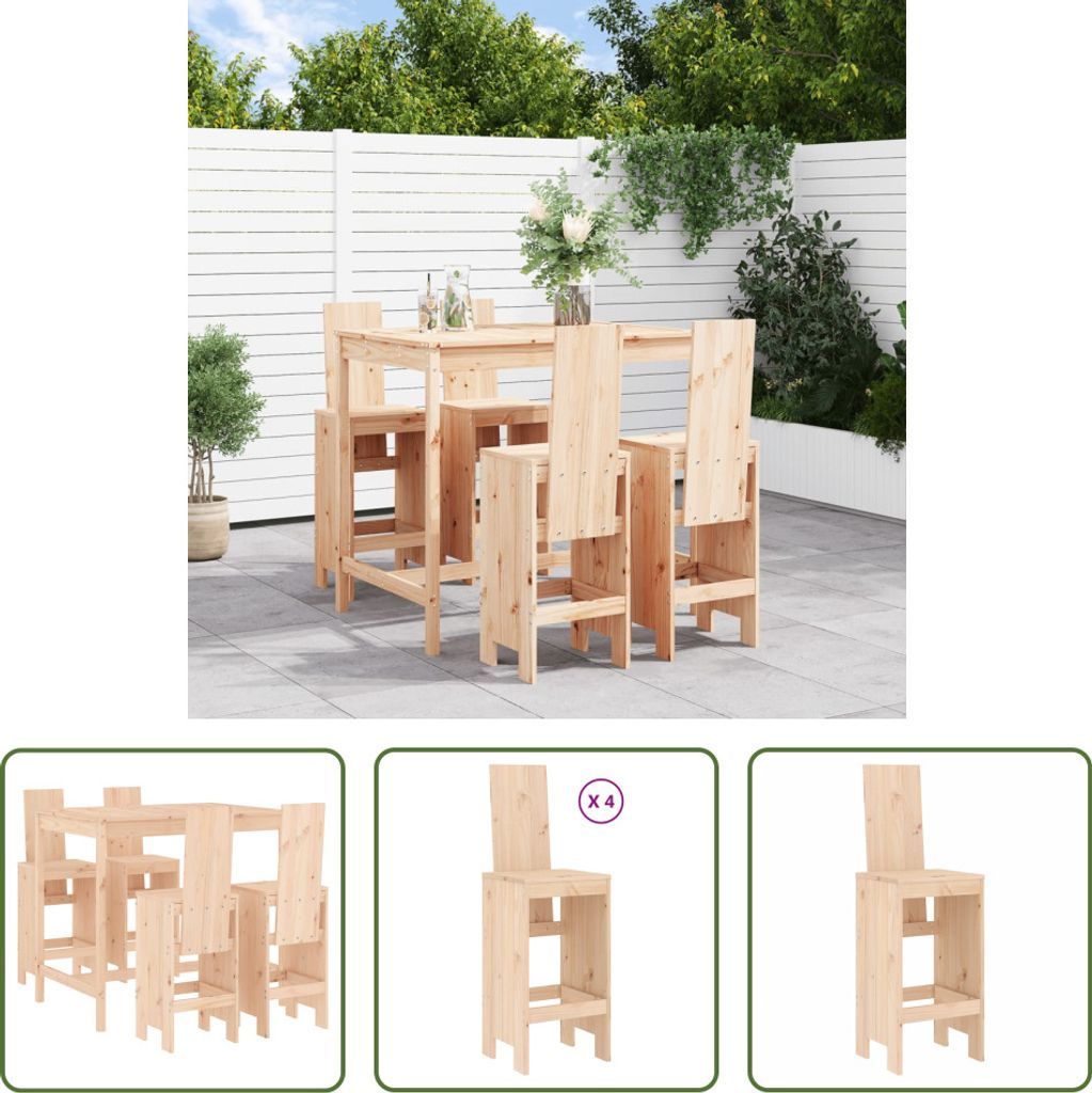 The Living Store 5-tlg. Gartenbar-Set Massivholz Kiefer