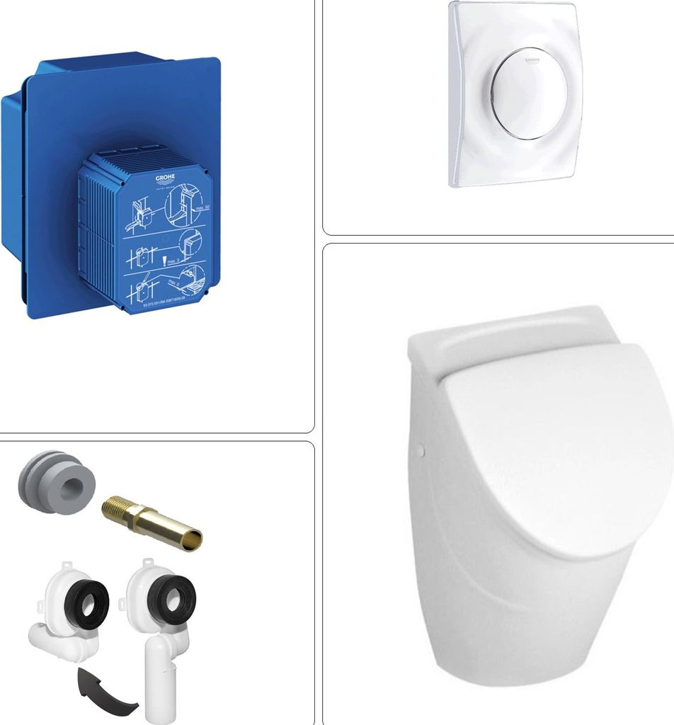 VILLEROY & BOCH O.NOVO Urinal mit GROHE Wandeinbauspüler & Betätigungsplatte, weiß