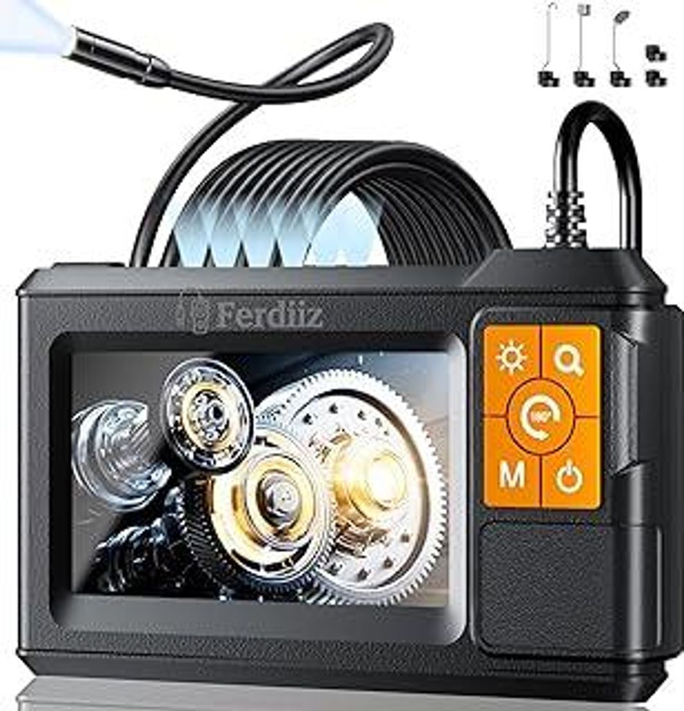 Endoskopkamera mit Licht Ferdiiz, 1080P HD Inspektionskamera mit 4,3-Zoll-IPS-Bildschirm, IP67 wasserdichte Rohrkamera, 8 Einstellbare LED-Kanalkam...