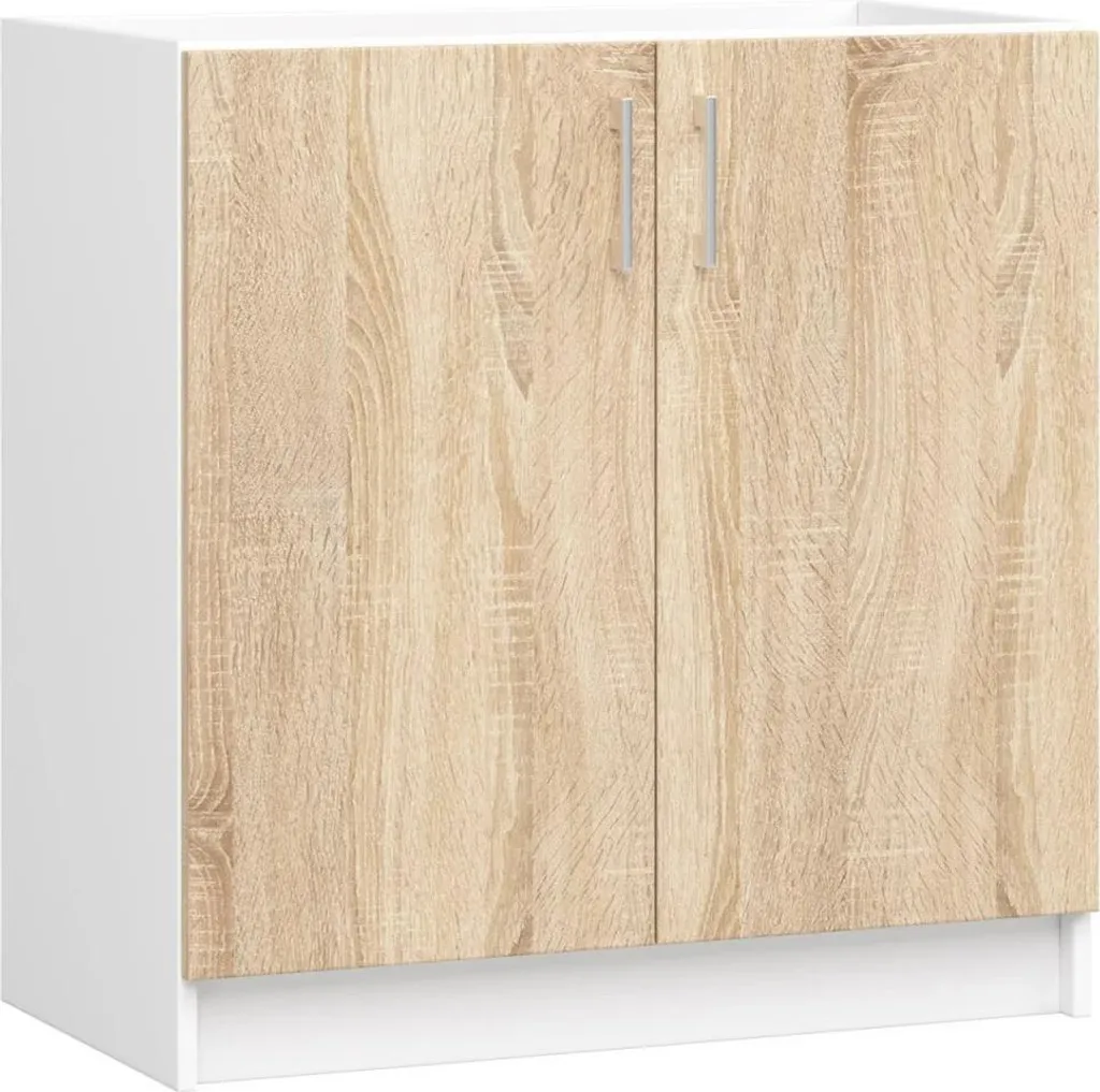 Meuble bas de cuisine TRIVORA 80 cm finition chêne sonoma et blanc