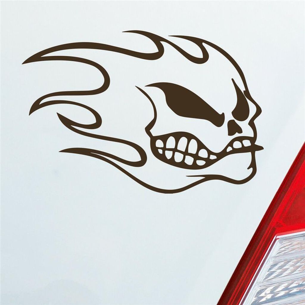 Auto Aufkleber Totenkopf Flammen Kopf Schädel Flame Skull 10x15 cm Braun Sticker Heckscheibenaufkleber