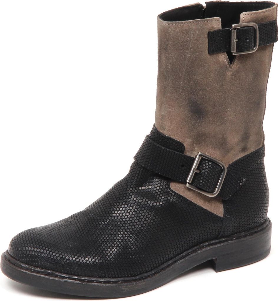E0428 stivale donna HUNDRED 100 nero/tortora vintage Stiefel Schuh Frau