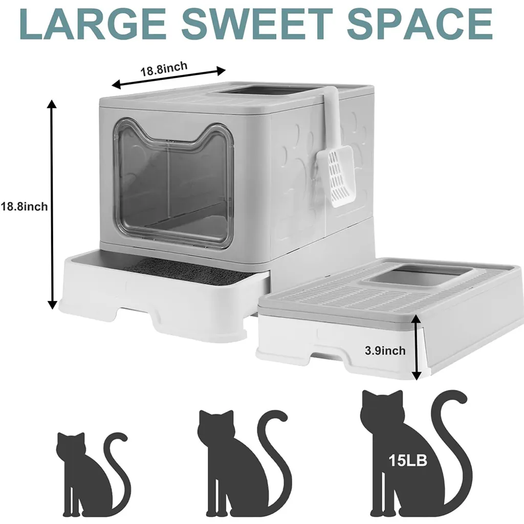 Bac à litière pour chat compact et pliable, idéal pour petit espace