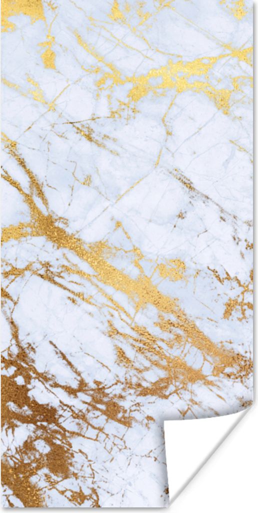 MuchoWow Poster Marmor - Gold - Weiß - Luxe - Marmoroptik - Glitzer 20x40 cm - Plakat - Foto