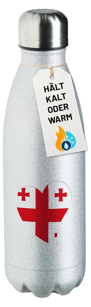 Huuraa Trinkflasche Georgien Flagge Herz 500ml Silver Edelstahl Wasserflasche Trinkflasche Geschenkidee