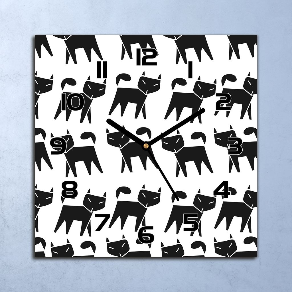 Wanduhr Echt-Glas-Küchenuhr Geometrische Katzen Quarz 30x30 Deko Bilder