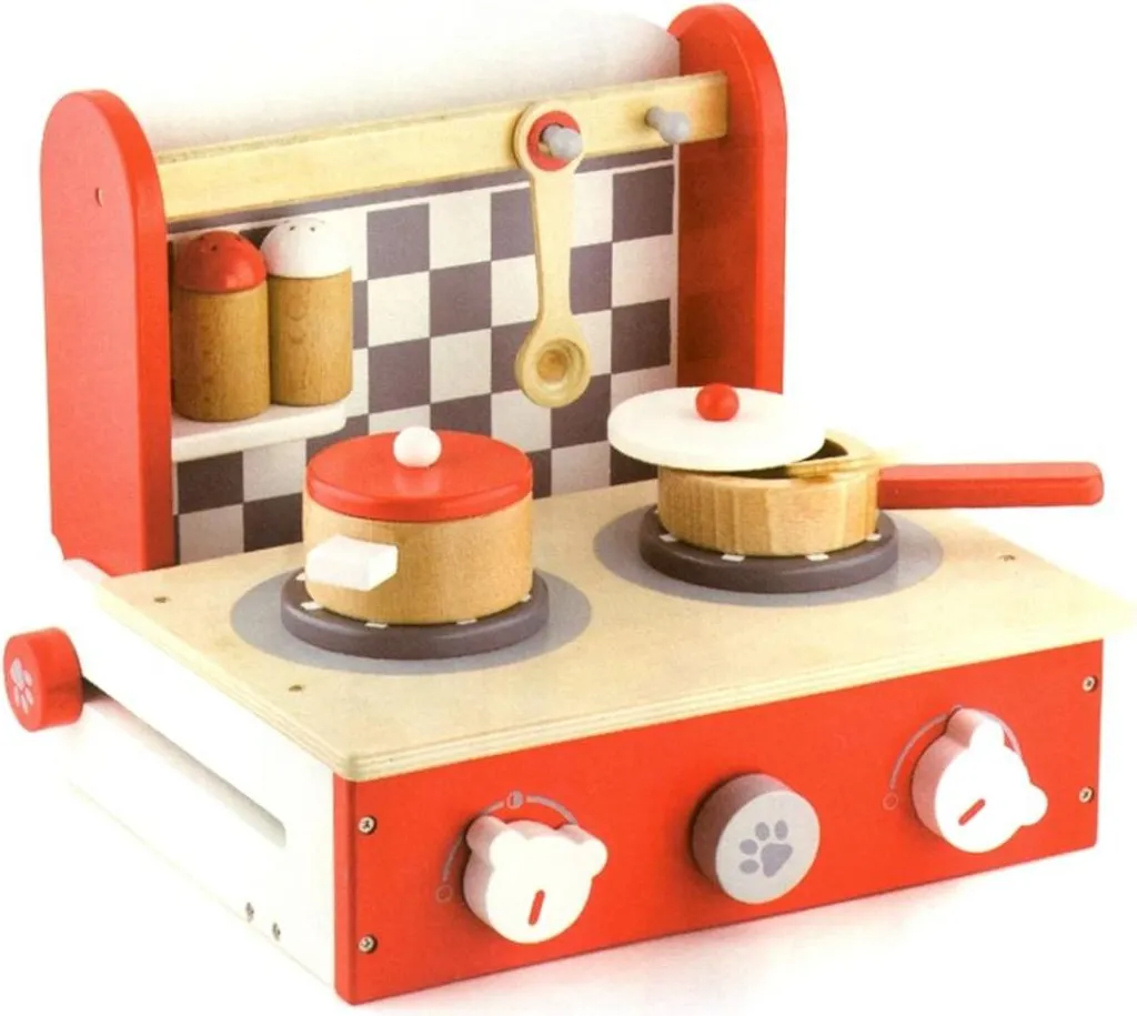 Cuisine d'imitation en bois pliable avec accessoires de jeu 6 pièces
