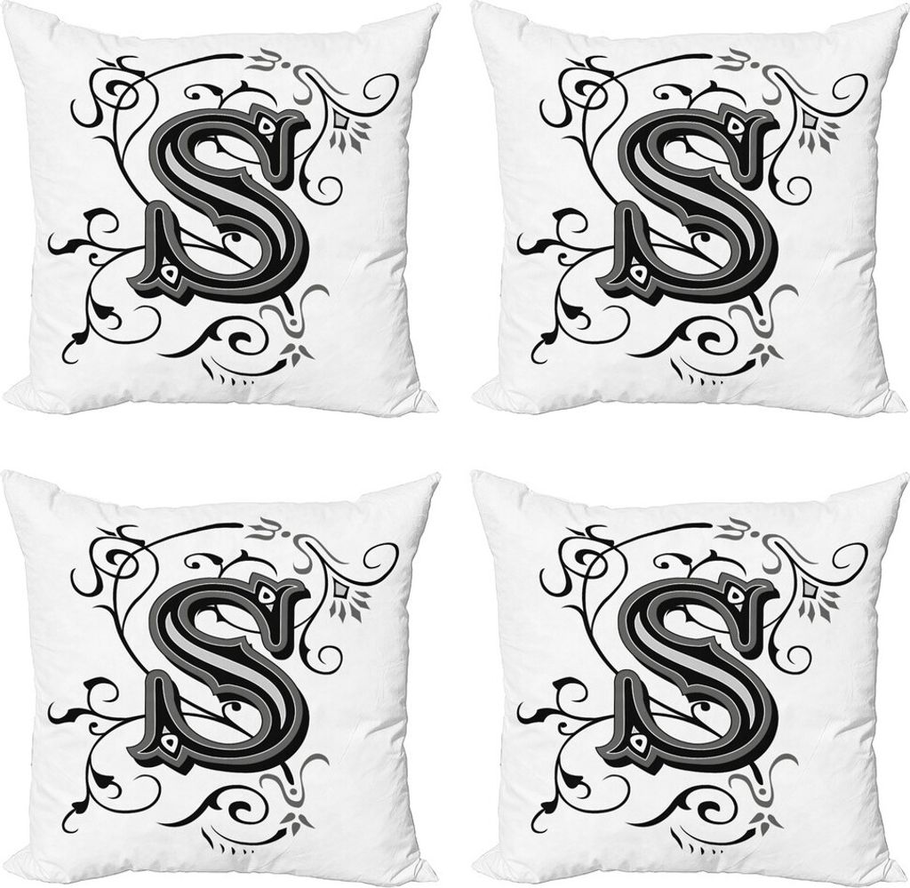 ABAKUHAUS Briefe Kissenbezug Set (4 Stück), Monochrome Versalien- S, Moderner Doppelseitiger Digitaldruck, 45 cm x 45 cm, Schwarz, Grau, Weiß