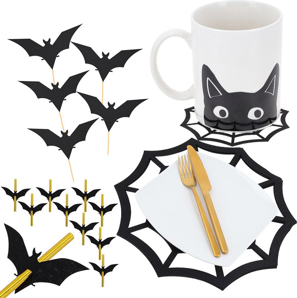 Halloween Tischdekorationen Set Filz Fledermäuse 26 Stück Schwarz
